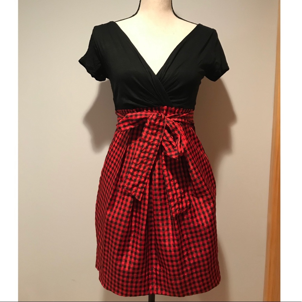 F21 Blk & Red Dress w/ Bow and Checkered Skirt M